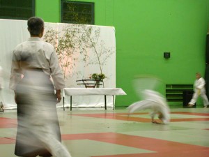 11.01.2003 | Les jeunes Aikidokas en pleine action. Démonstration de chutes avant (mae ukemi) sous la supervision de Maurice (de dos).